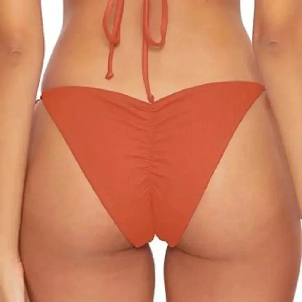 Becca Women's Ginger Scrunch Back High Leg Tie Side Bikini Bottom Large